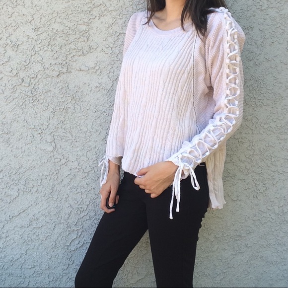 Free People Sweaters - Lace Up Long Sleeve Knit High Low PullOver Sweater
